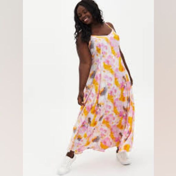 Torrid Trapeze Maxi Tank Watercolor Tie Dye Pink Orange Beach  Size 0 (Large) - Picture 1 of 8